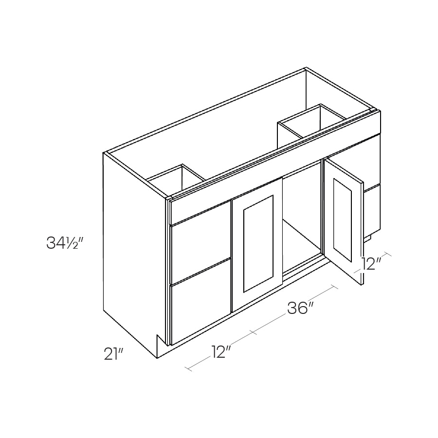 Luxor Vanity Base Cabinet With Drawers, Center Sink - V60DD