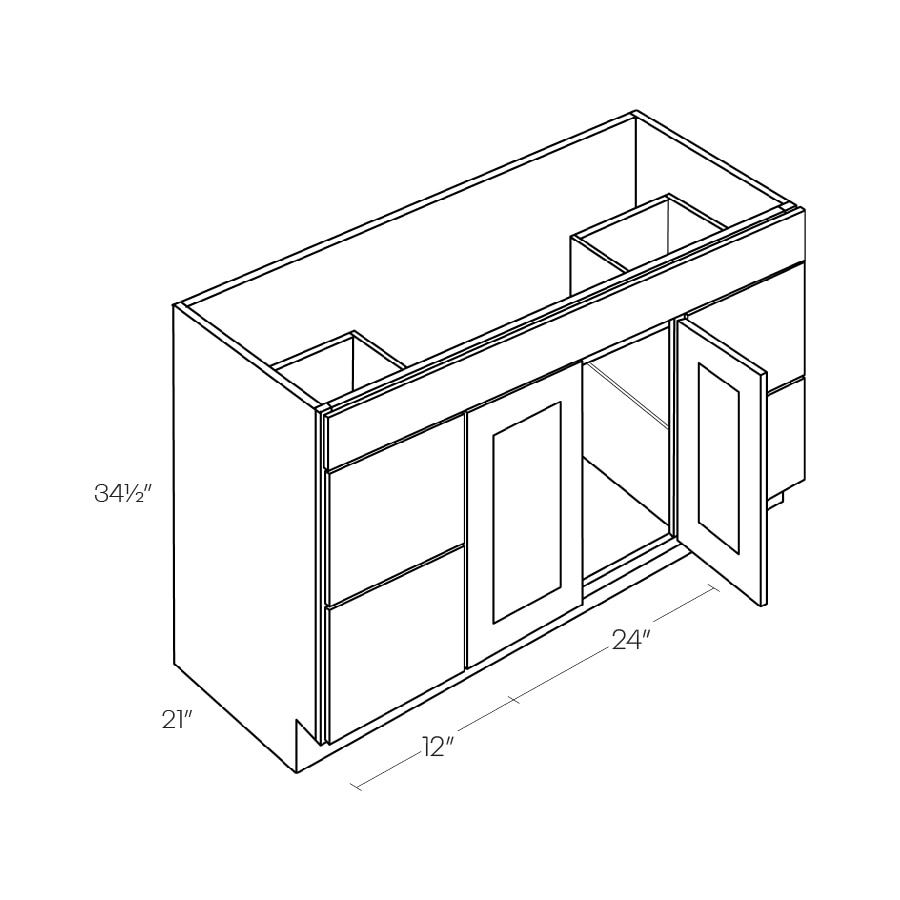Luxor 5P Vanity Base Cabinet With Drawers, Center Sink - V48DD